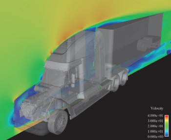 Using computer modeling technology from Lawrence Livermore National Laboratory (LLNL), truck manufacturer Navistar is able to improve vehicle fuel efficiency and durability without the expense of wind tunnel testing. | Photo courtesy of LLNL Livermore Valley Open Campus. Using computer modeling technology from Lawrence Livermore National Laboratory (LLNL), truck manufacturer Navistar is able to improve vehicle fuel efficiency and durability without the expense of wind tunnel testing. | Photo courtesy of LLNL Livermore Valley Open Campus.