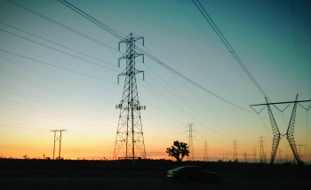 Transmission lines along Highway 15 outside Victorville, California. | Photo courtesy of Abby Rowling. Transmission lines along Highway 15 outside Victorville, California. | Photo courtesy of Abby Rowling.