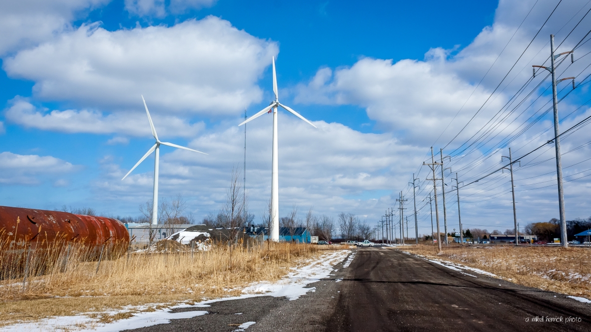 Mid-Sized Distributed Wind: Two mid-sized wind turbines in operation at Wayne Industrial Sustainability Park in Ontario, New York. | Photo courtesy of Sustainable Energy Developments, Inc.