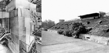 Photo of the Met Lab and the Stagg Field Bleachers Photo of the Met Lab and the Stagg Field Bleachers