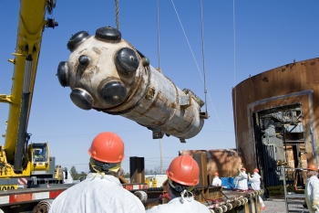 Work is under way to decommission the Heavy Water Components Test Reactor, which had been used to test experimental fuel assemblies for commercial heavy-water power reactors. SRS is scheduled to remove the dome of the reactor this month (January 2011). Workers also will displace the reactor vessel and steam generators, grout the remaining structure in place, and install a concrete cover over the reactor's footprint Work is under way to decommission the Heavy Water Components Test Reactor, which had been used to test experimental fuel assemblies for commercial heavy-water power reactors. SRS is scheduled to remove the dome of the reactor this month (January 2011). Workers also will displace the reactor vessel and steam generators, grout the remaining structure in place, and install a concrete cover over the reactor's footprint