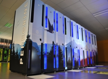NREL teamed with Hewlett-Packard (HP) and Intel to develop the innovative warm-water, liquid-cooled Peregrine supercomputer, which not only operates efficiently but also provides hot water to the ESIF, meeting all of the building's heating needs. NREL teamed with Hewlett-Packard (HP) and Intel to develop the innovative warm-water, liquid-cooled Peregrine supercomputer, which not only operates efficiently but also provides hot water to the ESIF, meeting all of the building's heating needs.