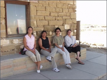 2005 interns pictured left to right at Hopi Old Oraibi Village: Tanya Martinez, Deborah Tewa, Sandra Begay, and Jennifer Coots