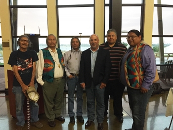 Roger Jarrell, third from right, met with tribal leaders at the Hanford Reach Interpretive Center following his visit to Hanford.