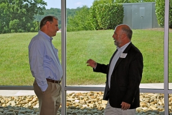 Jarrell, right, met with leaders and local stakeholders at a community reception in Oak Ridge, including Oak Ridge National Laboratory Site Office Manager Johnny Moore.