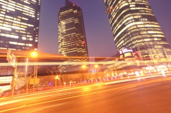Cityscape at night with lights