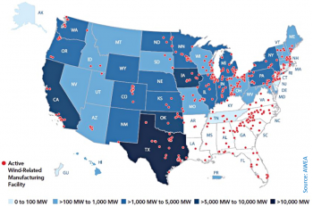 Wind-related manufacturing facilities and installed capacity by state.