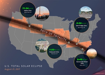 The moonâs shadow will pass over the Idaho National Laboratory (INL), Paducah, Oak Ridge, and Savannah River sites.