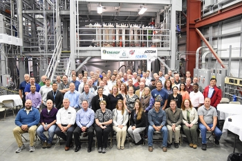 Employees from the Office of River Protection, Bechtel National, AECOM, and Atkins Engineering recently celebrated the completion test operations for the final phase of full-scale testing of pulse jet mixed vessels and control systems.