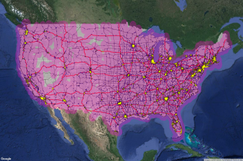 Map of the United States that project future charging stations for fast-charging nationwide.