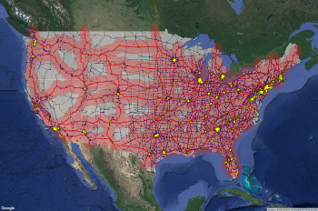 Map of the United States that shows the future of charging infrastructure by U.S. highway system