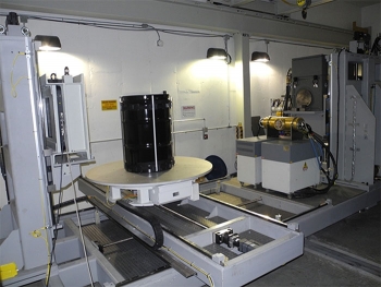 VJ Technologies equipment scans a mock waste drum at its East Haven, Connecticut facility.