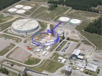 EM approved the start of site preparation for the next mega-volume Saltstone Disposal Unit (SDU) at Savannah River Site, marked in blue. SDU 6 is at left.