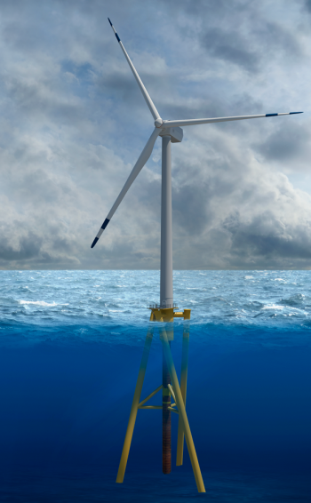 Offshore wind turbine with Twisted Jacket.