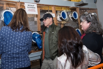 Energy Secretary Rick Perry observes a demonstration of equipment and training at the Plutonium Blend Down Mock Up Training Facility.