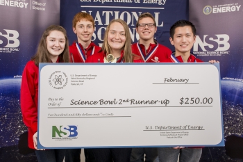 Third-place Calloway County (left to right): Sophia Bogard, Marshall Thompson, Joza Miklvik, Andy Hardt, and Michael Okuda