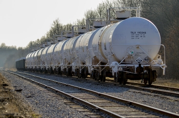 Railcars await shipments scheduled to depart the Paducah Gaseous Diffusion Plant over a newly repaired drainage culvert.