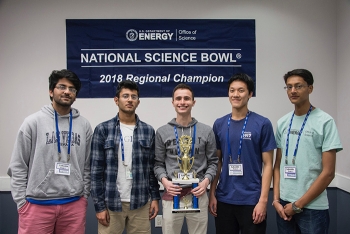 Lakeside High School from Evans, Ga., wins the 2018 Savannah River Regional DOE Science Bowl competition. Pictured left to right: Abhijay Suhag, Saurabh Wakade, William Marcus, Felix Pei, and Krishan Mistry.