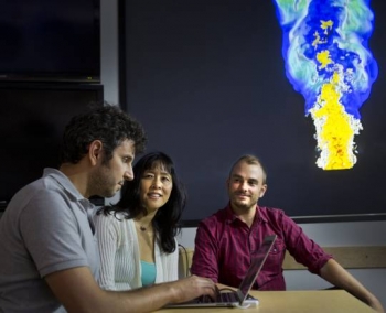 Sandia National Laboratories researchers Giulio Borghesi, left, Jackie Chen, center, and Alex Krisman