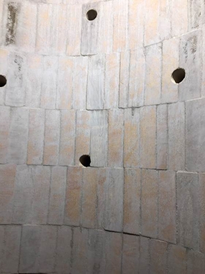The new brick refractory in the Carbon Reduction Reformer at the Integrated Waste Treatment Unit.
