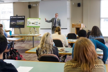 During a Q&A period, Jay Mullis, manager of DOEâs Oak Ridge Office of Environmental Management, shared more about EMâs missions in Oak Ridge, his opportunities as an engineer, and the steps and considerations required to pass a budget.