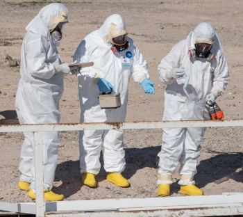 Radiological experts conduct radiation and contamination surveys to characterize the environment during RAPTER training in Nevada.