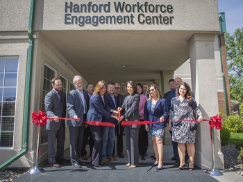 Washington stateâs congressional delegation, senior DOE officials, union leadership, community leaders, and Hanford workers cut the ceremonial ribbon marking the grand opening of the Hanford Workforce Engagement Center.
