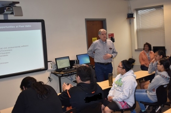 Fluor Idaho President Fred Hughes talks to students in a Fort Hall Junior and Senior High School career opportunity class organized by the Foundation for Indigenous Education, Leadership Development, and Sustainability.