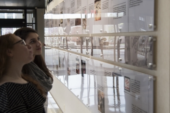 Colgate students peruse the lobby museum at NNSA headquarters