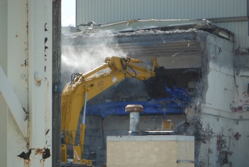 Crews demolish a portion of the West Valley Demonstration Project Vitrification Facility.