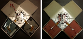 Photo of the backside of two OLED luminaires