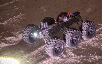 A robot designed and built by area high school students is tested in the Waste Isolation Pilot Plant underground.