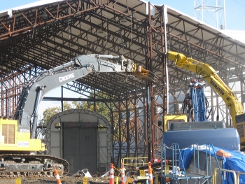 The H2 Tent enclosure steel supports are disassembled.
