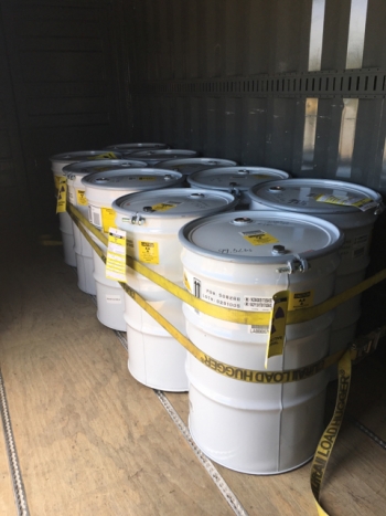 A portion of the remediated nitrate salt drums treated by Los Alamos National Security crews are shown here.