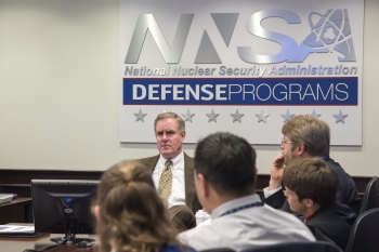 Michael Thompson, NNSA's Assistant Deputy Administrator for Major Modernization Programs, speaks with the 2018 Sandia National Laboratories Weapon Intern Program class.