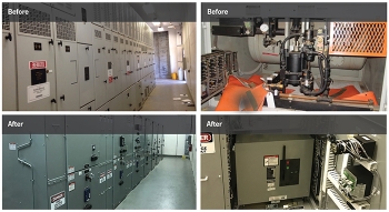 Before and after photos of the K and L areas power distribution system project.