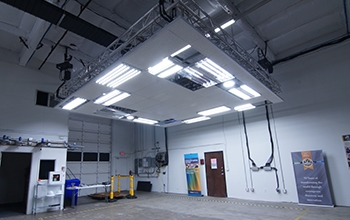 Photo showing a mockup space with LED luminaires installed