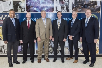 From left, NNSAâs Dr. Kevin Greenaugh; Dr. Mark Anderson, LANL; David Clauss, Sandia Deputy Administrator for Defense Programs Phil Calbos; Dr. Jim Rathkopf, LLNL; and Rob Steinhoff, KCNSC.