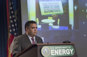 ED Director James E. Campos at a podium