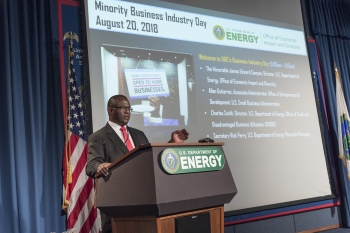 Jim Green, Lead Veteran Small Business Specialist, OSDBU at a podium