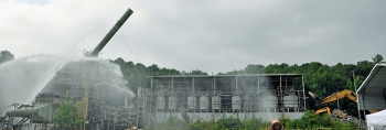Crews take down a 100-foot stack at the Toxic Substances Control Act Incinerator.