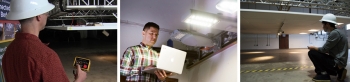 Three photos of the Connected Lighting Test Bed.