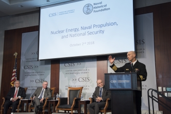 Naval Nuclear Propulsion Program Director Adm. James Frank Caldwell Jr. addresses crowd at the Center for Strategic & International Studies.