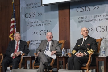 Panelists Capt. William Ostendorff (Ret.), Michael Wallace, and Adm. James Frank Caldwell Jr. at the Center for Strategic & International Studies.