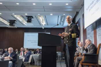 Naval Nuclear Propulsion Program Director Adm. James Frank Caldwell Jr. addresses crowd at the Center for Strategic & International Studies.