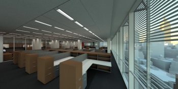 Photo of an interior office space inside the New York Times building.
