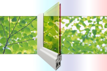 An artistâs rendition of double-pane quantum dot solar windows from Los Alamos National Laboratory.