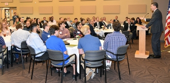 DOE's Ed McGinnis addresses attendees at the Millennial Nuclear Caucus in Oak Ridge.
