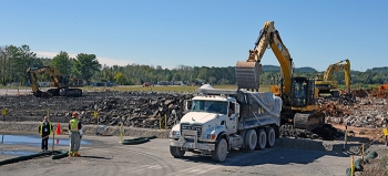 Crews are loading the estimated 7-acre slab of the foundation for the K-29 Building.