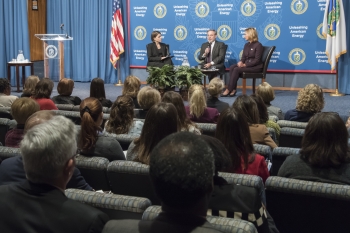 (from left) Emily Singer, Lisa Gordon-Hagerty, and Dan Brouillette